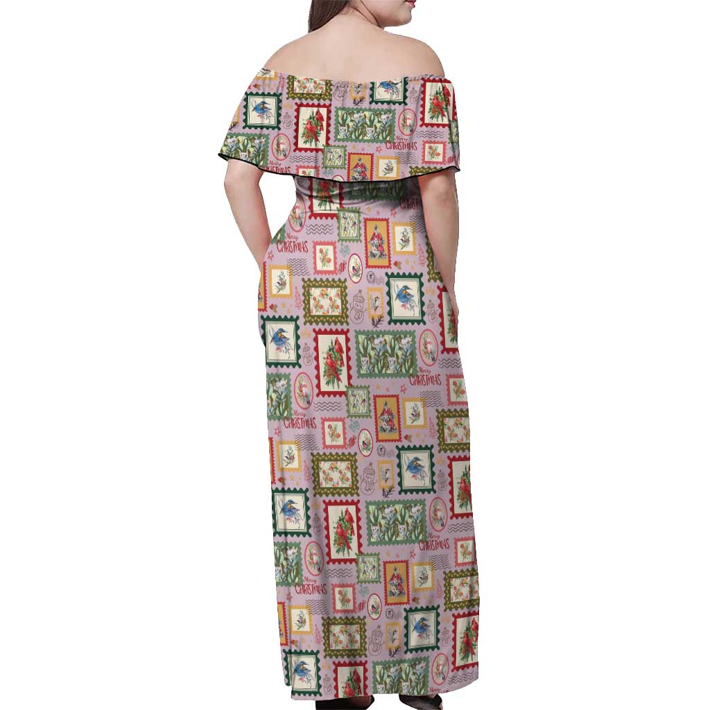 Aussie Birds Christmas La La Land Off Shoulder Maxi Dress Pink Vintage Stamp Edition - Aussie Hoodie