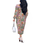 Aussie Birds Christmas La La Land Off The Shoulder Long Sleeve Dress Pink Vintage Stamp Edition - Aussie Hoodie