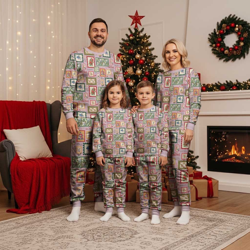 Aussie Birds Christmas La La Land Christmas Pajama Set Pink Vintage Stamp Edition - Aussie Hoodie