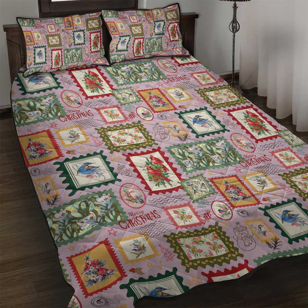 Aussie Birds Christmas La La Land Quilt Bed Set Pink Vintage Stamp Edition - Aussie Hoodie