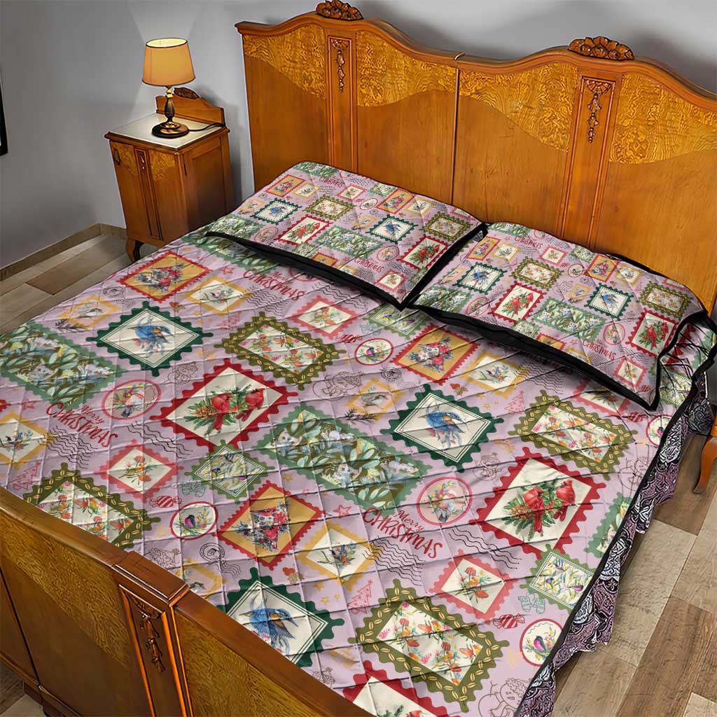 Aussie Birds Christmas La La Land Quilt Bed Set Pink Vintage Stamp Edition - Aussie Hoodie