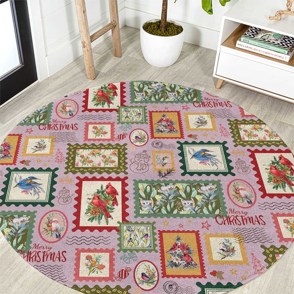Aussie Birds Christmas La La Land Round Carpet Pink Vintage Stamp Edition - Aussie Hoodie