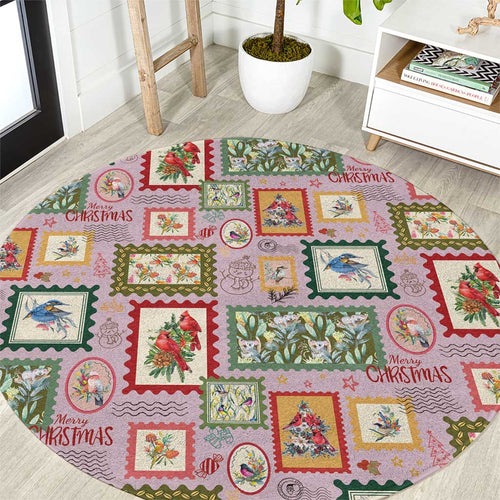 Aussie Birds Christmas La La Land Round Carpet Pink Vintage Stamp Edition - Aussie Hoodie