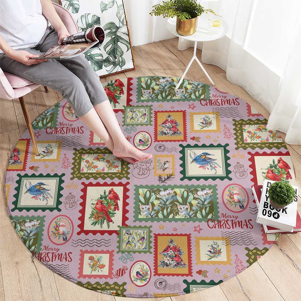 Aussie Birds Christmas La La Land Round Carpet Pink Vintage Stamp Edition - Aussie Hoodie