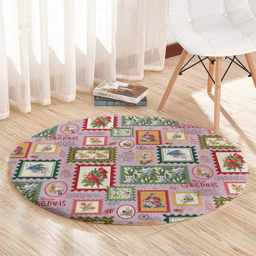Aussie Birds Christmas La La Land Round Carpet Pink Vintage Stamp Edition - Aussie Hoodie
