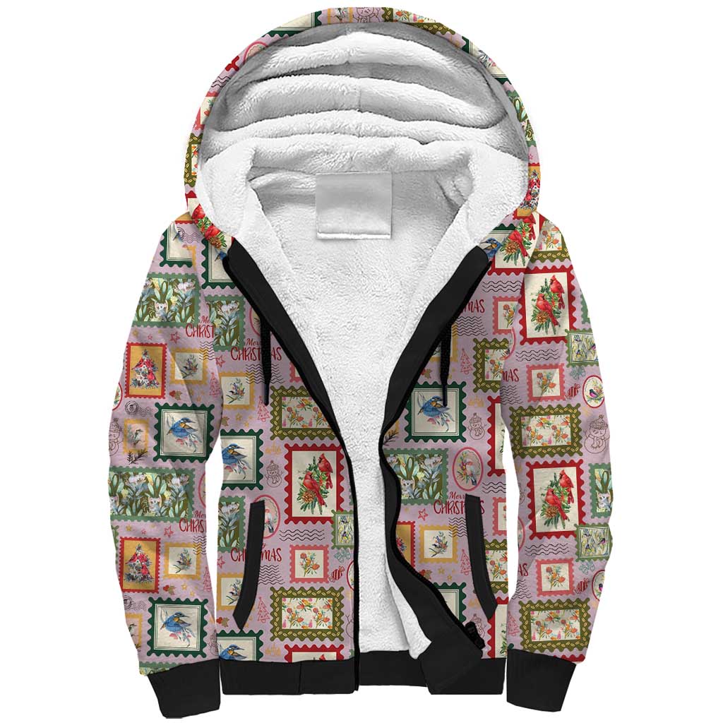 Aussie Birds Christmas La La Land Sherpa Hoodie Pink Vintage Stamp Edition - Aussie Hoodie