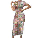 Aussie Birds Christmas La La Land Short Sleeve Bodycon Dress Pink Vintage Stamp Edition - Aussie Hoodie