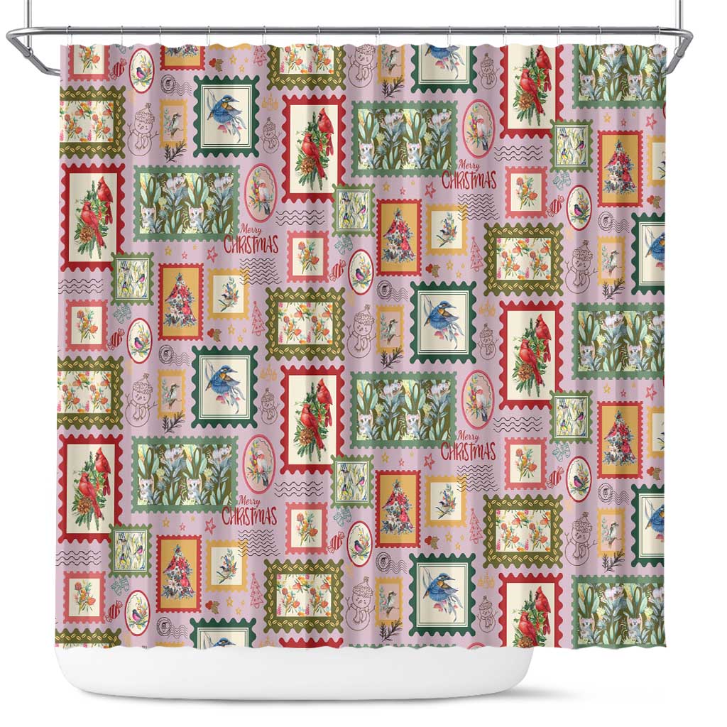 Aussie Birds Christmas La La Land Shower Curtain Pink Vintage Stamp Edition - Aussie Hoodie
