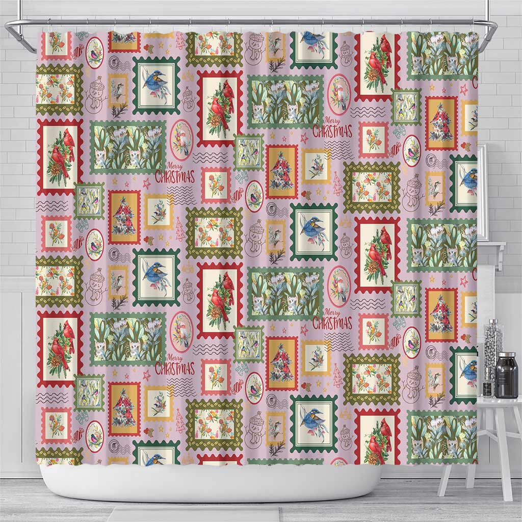 Aussie Birds Christmas La La Land Shower Curtain Pink Vintage Stamp Edition - Aussie Hoodie