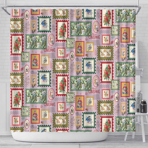 Aussie Birds Christmas La La Land Shower Curtain Pink Vintage Stamp Edition - Aussie Hoodie