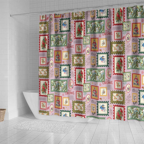 Aussie Birds Christmas La La Land Shower Curtain Pink Vintage Stamp Edition - Aussie Hoodie