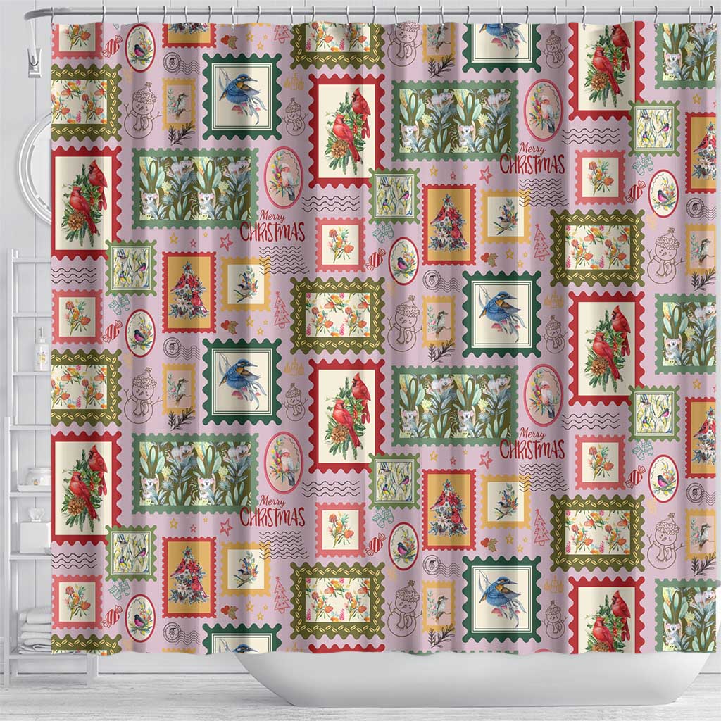 Aussie Birds Christmas La La Land Shower Curtain Pink Vintage Stamp Edition - Aussie Hoodie