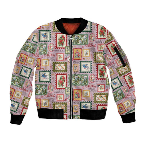 Aussie Birds Christmas La La Land Sleeve Zip Bomber Jacket Pink Vintage Stamp Edition - Aussie Hoodie