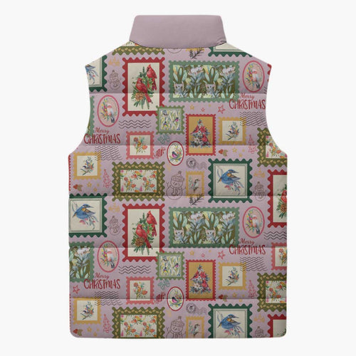 Aussie Birds Christmas La La Land Sleeveless Puffer Jacket Pink Vintage Stamp Edition - Aussie Hoodie
