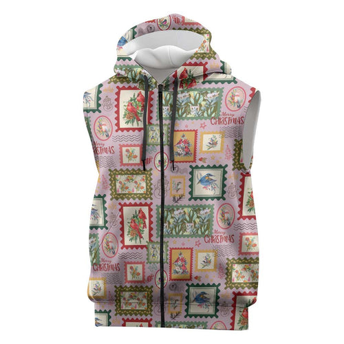 Aussie Birds Christmas La La Land Sleeveless Zip Hoodie Pink Vintage Stamp Edition LT9