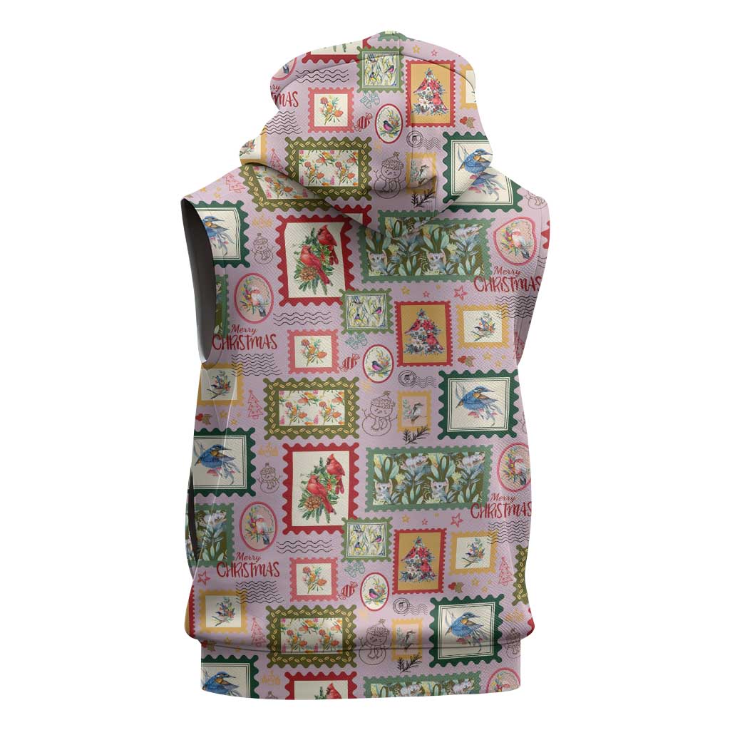 Aussie Birds Christmas La La Land Sleeveless Zip Hoodie Pink Vintage Stamp Edition LT9