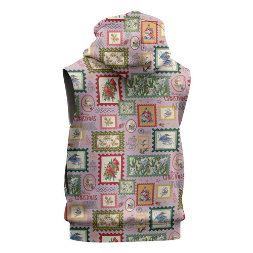 Aussie Birds Christmas La La Land Sleeveless Zip Hoodie Pink Vintage Stamp Edition LT9