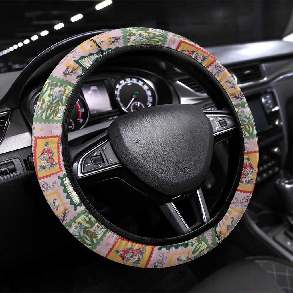 Aussie Birds Christmas La La Land Steering Wheel Cover Pink Vintage Stamp Edition - Aussie Hoodie