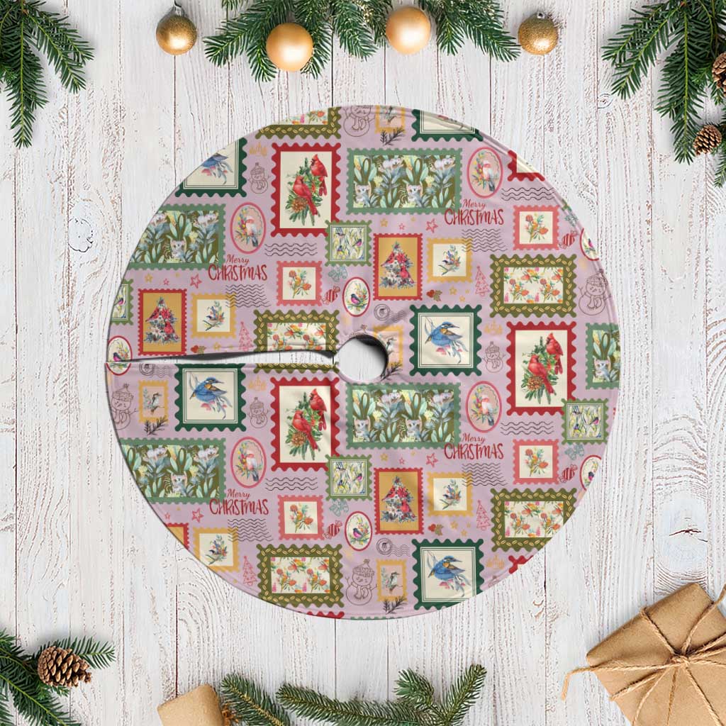 Aussie Birds Christmas La La Land Tree Skirt Pink Vintage Stamp Edition - Aussie Hoodie