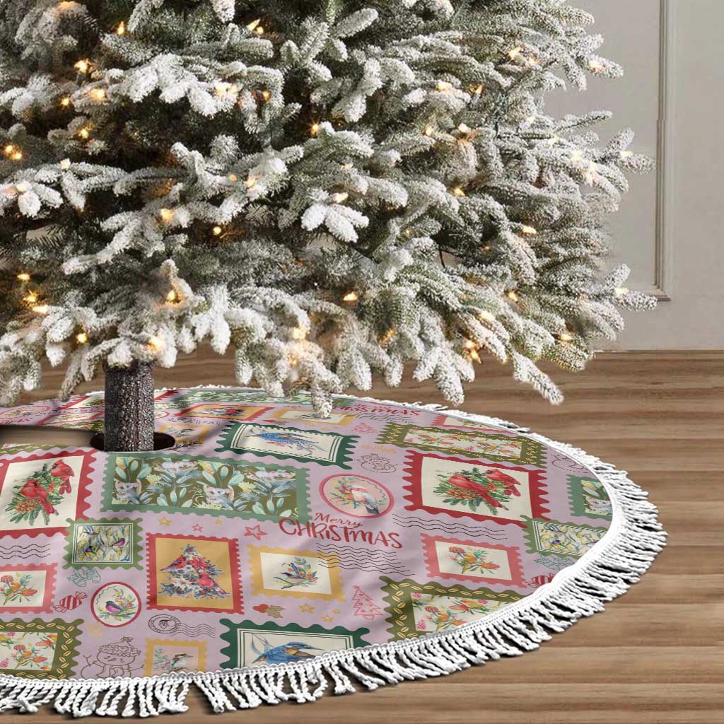 Aussie Birds Christmas La La Land Tree Skirt Pink Vintage Stamp Edition - Aussie Hoodie