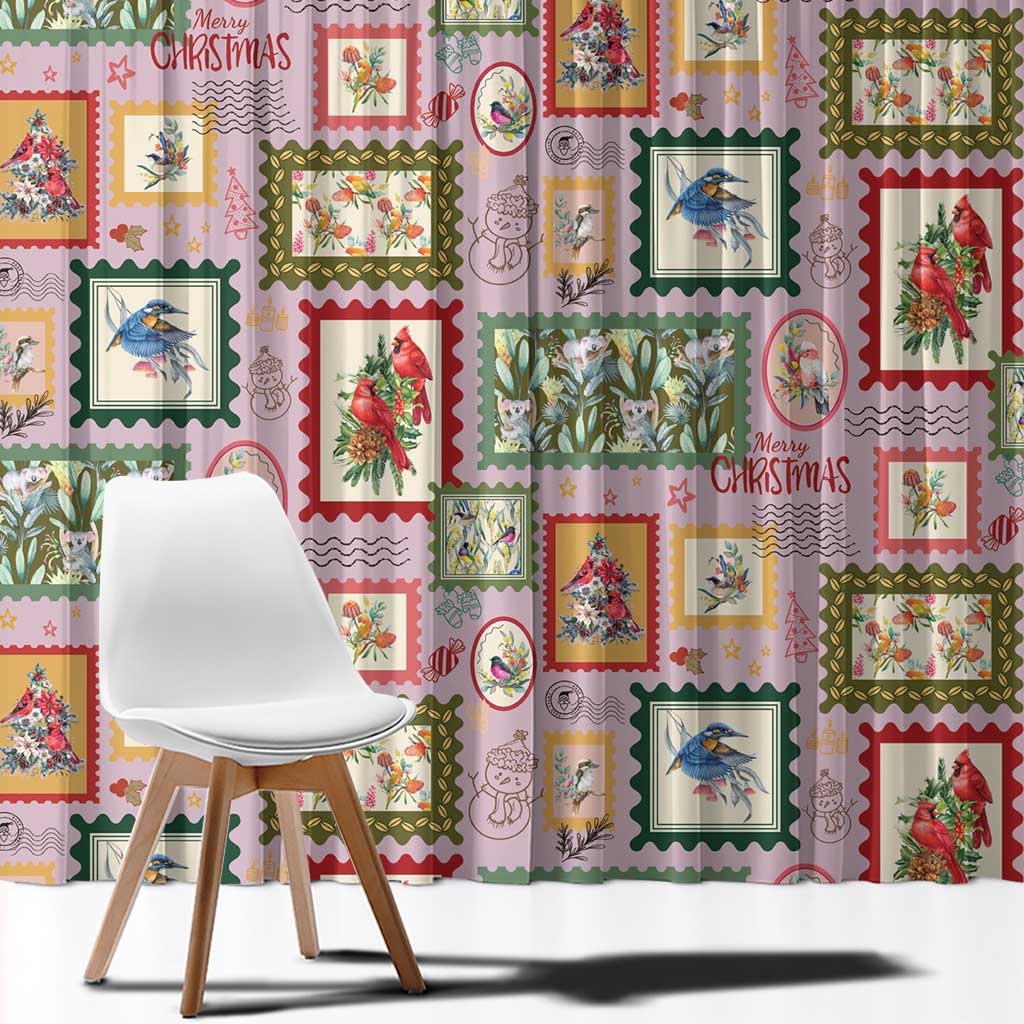 Aussie Birds Christmas La La Land Window Curtain Pink Vintage Stamp Edition - Aussie Hoodie
