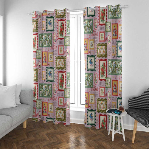 Aussie Birds Christmas La La Land Window Curtain Pink Vintage Stamp Edition - Aussie Hoodie