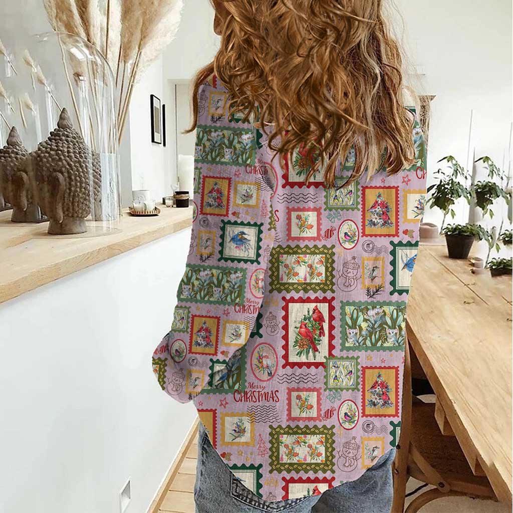 Aussie Birds Christmas La La Land Women Casual Shirt Pink Vintage Stamp Edition - Aussie Hoodie