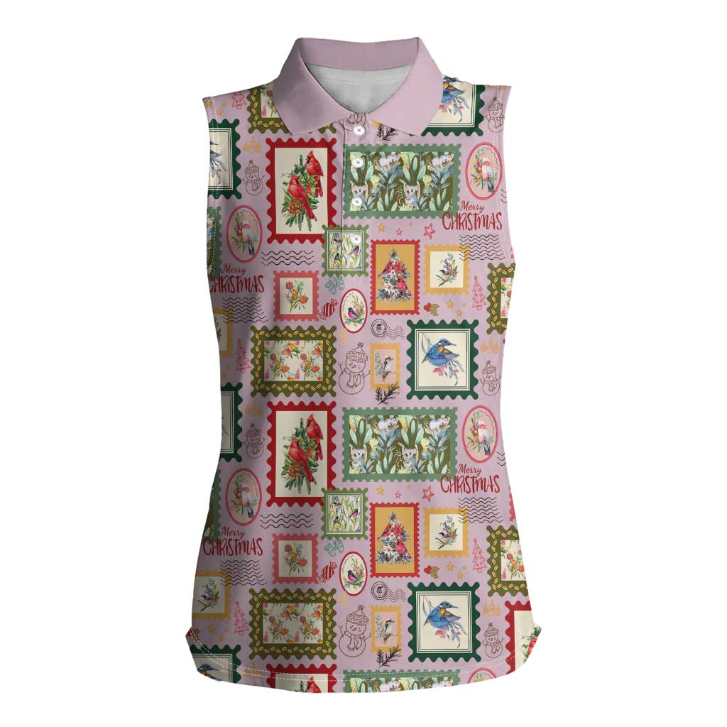 Aussie Birds Christmas La La Land Women Sleeveless Polo Shirt Pink Vintage Stamp Edition - Aussie Hoodie
