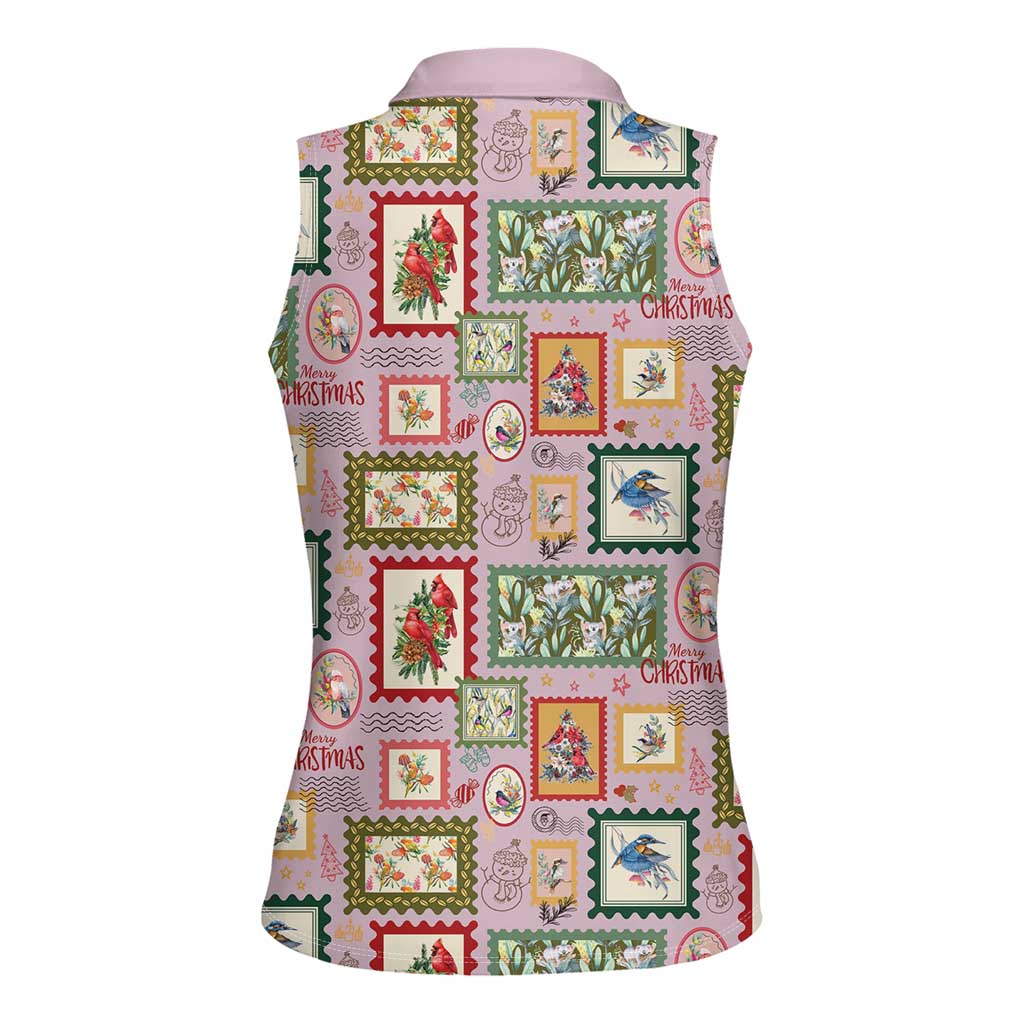Aussie Birds Christmas La La Land Women Sleeveless Polo Shirt Pink Vintage Stamp Edition - Aussie Hoodie