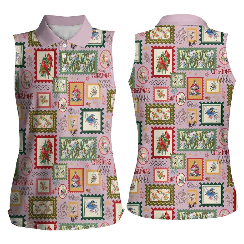 Aussie Birds Christmas La La Land Women Sleeveless Polo Shirt Pink Vintage Stamp Edition - Aussie Hoodie