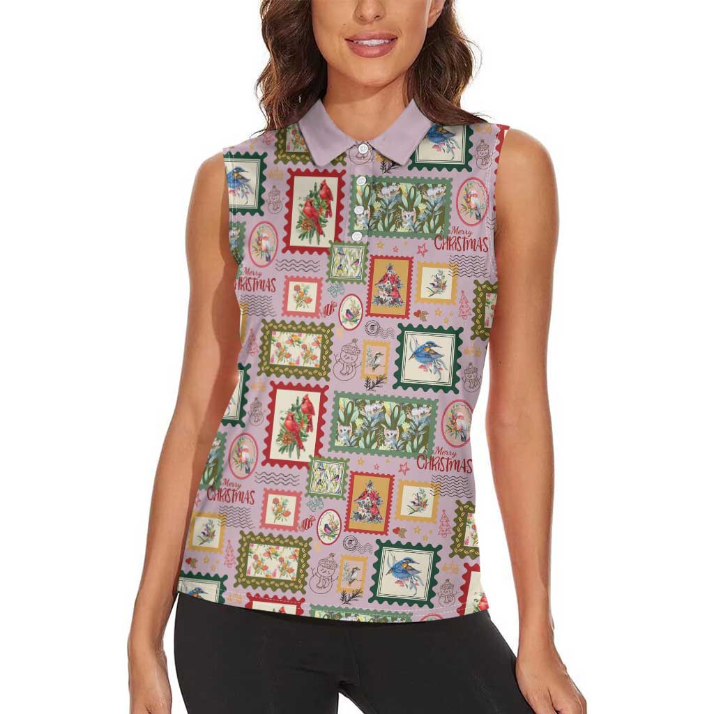 Aussie Birds Christmas La La Land Women Sleeveless Polo Shirt Pink Vintage Stamp Edition - Aussie Hoodie