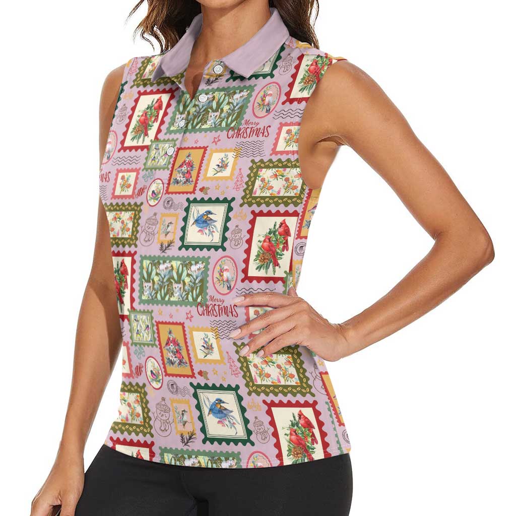 Aussie Birds Christmas La La Land Women Sleeveless Polo Shirt Pink Vintage Stamp Edition - Aussie Hoodie