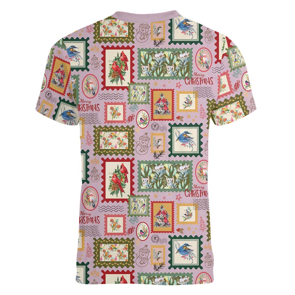Aussie Birds Christmas La La Land Women V-Neck T-Shirt Pink Vintage Stamp Edition - Aussie Hoodie