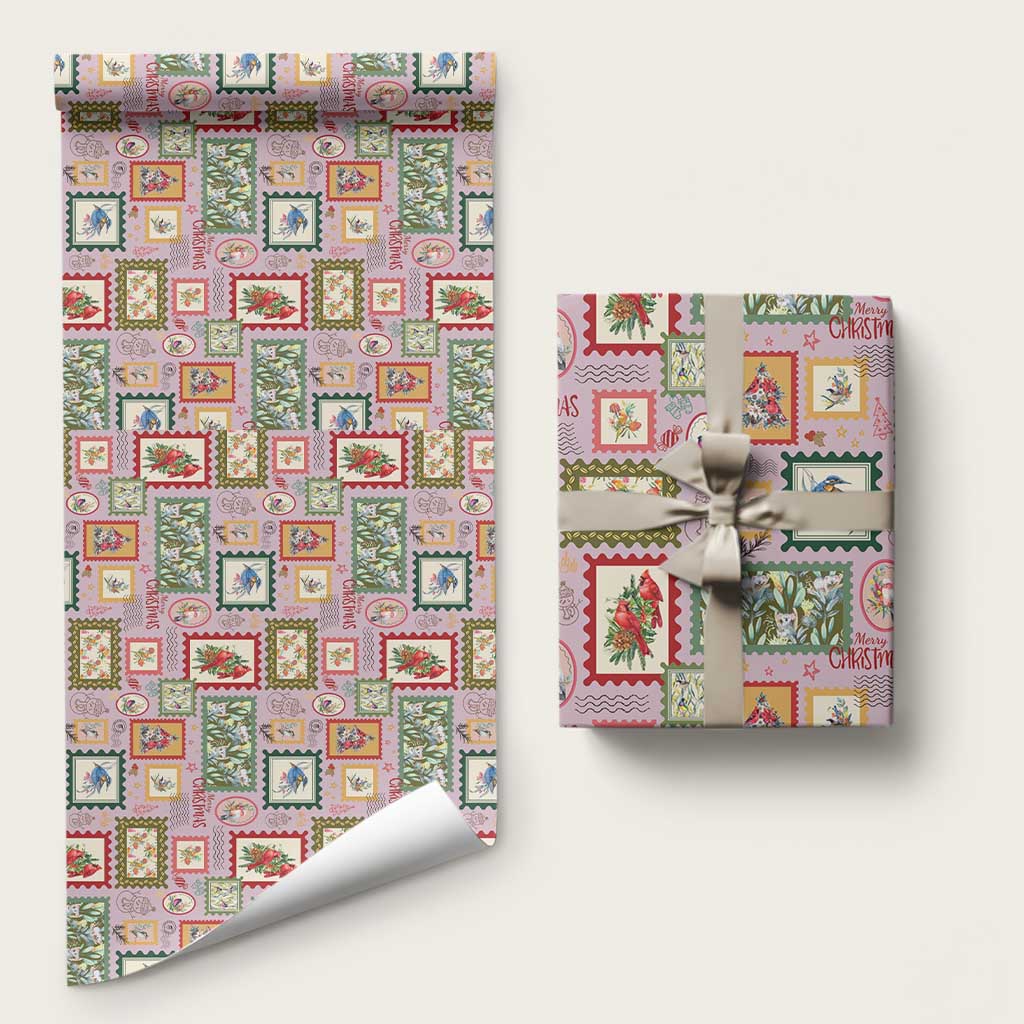 Aussie Birds Christmas La La Land Wrapping Paper Pink Vintage Stamp Edition - Aussie Hoodie