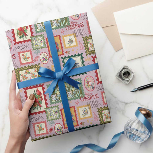 Aussie Birds Christmas La La Land Wrapping Paper Pink Vintage Stamp Edition - Aussie Hoodie
