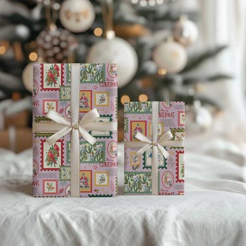 Aussie Birds Christmas La La Land Wrapping Paper Pink Vintage Stamp Edition - Aussie Hoodie