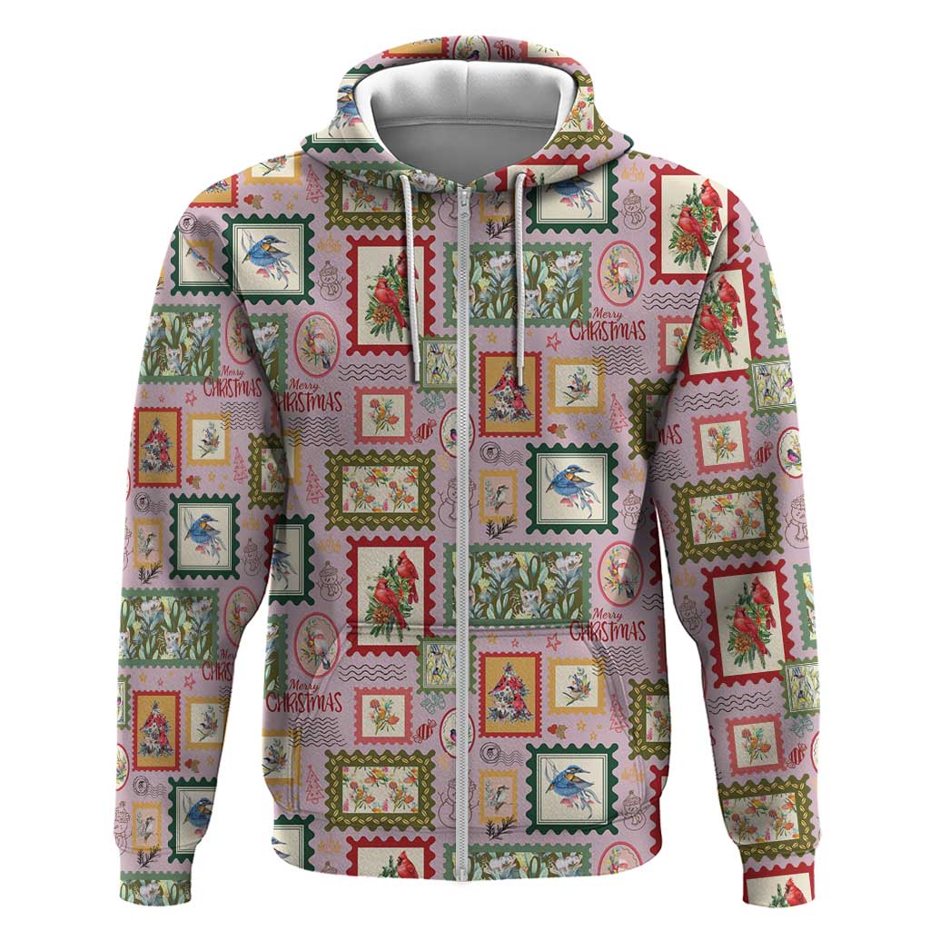 Aussie Birds Christmas La La Land Zip Hoodie Pink Vintage Stamp Edition - Aussie Hoodie