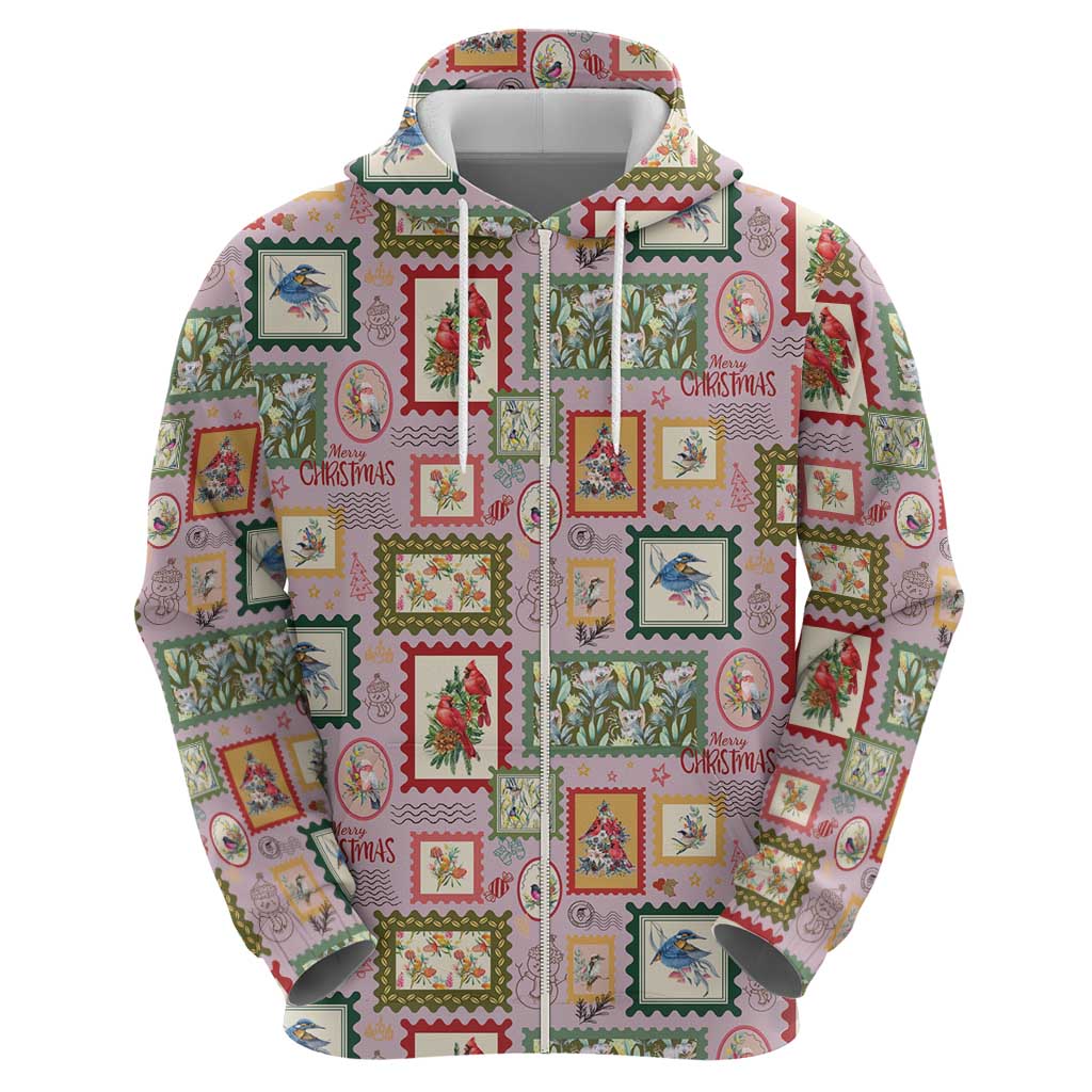 Aussie Birds Christmas La La Land Zip Hoodie Pink Vintage Stamp Edition - Aussie Hoodie