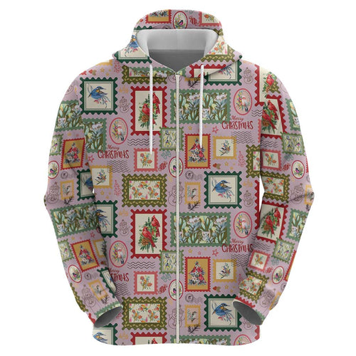 Aussie Birds Christmas La La Land Zip Hoodie Pink Vintage Stamp Edition - Aussie Hoodie