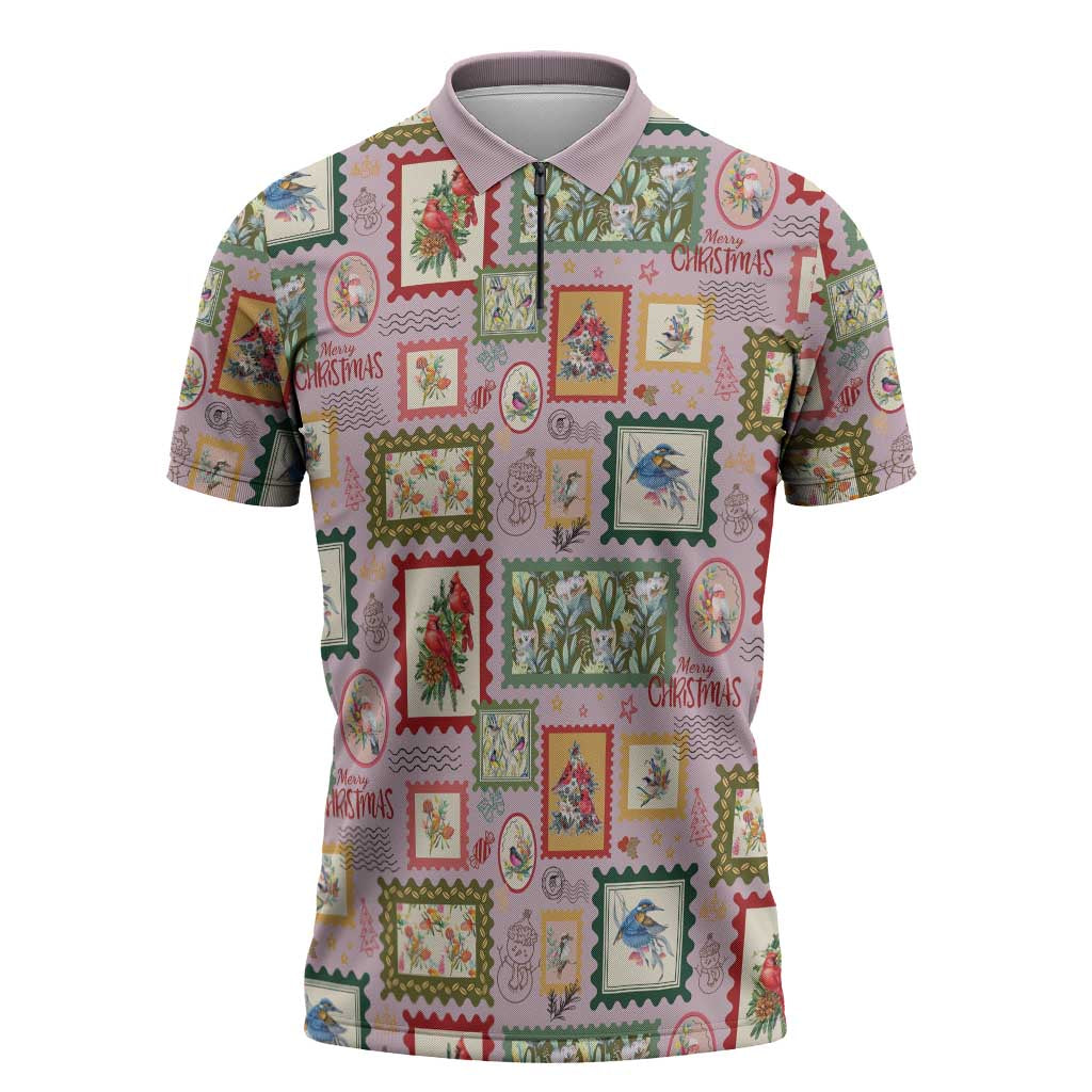 Aussie Birds Christmas La La Land Zipper Polo Shirt Pink Vintage Stamp Edition - Aussie Hoodie