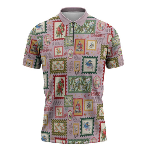 Aussie Birds Christmas La La Land Zipper Polo Shirt Pink Vintage Stamp Edition - Aussie Hoodie