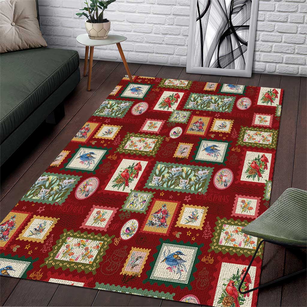 Aussie Birds Christmas La La Land Area Rug Red Vintage Stamp Edition - Aussie Hoodie