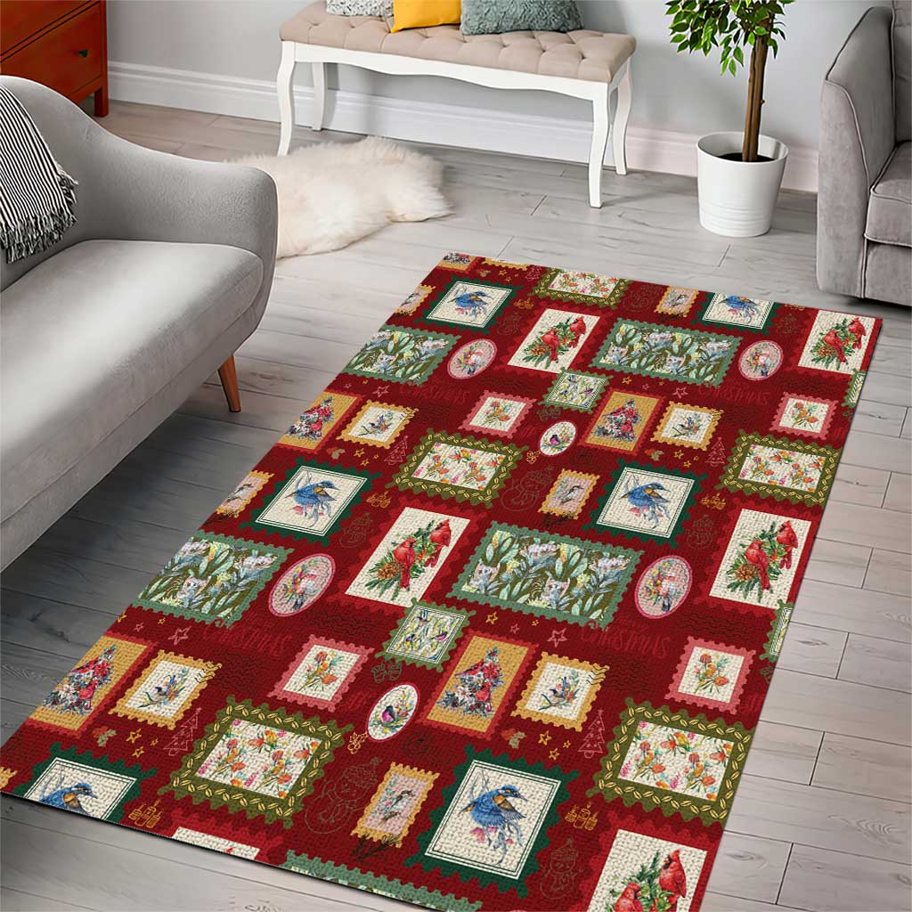 Aussie Birds Christmas La La Land Area Rug Red Vintage Stamp Edition - Aussie Hoodie