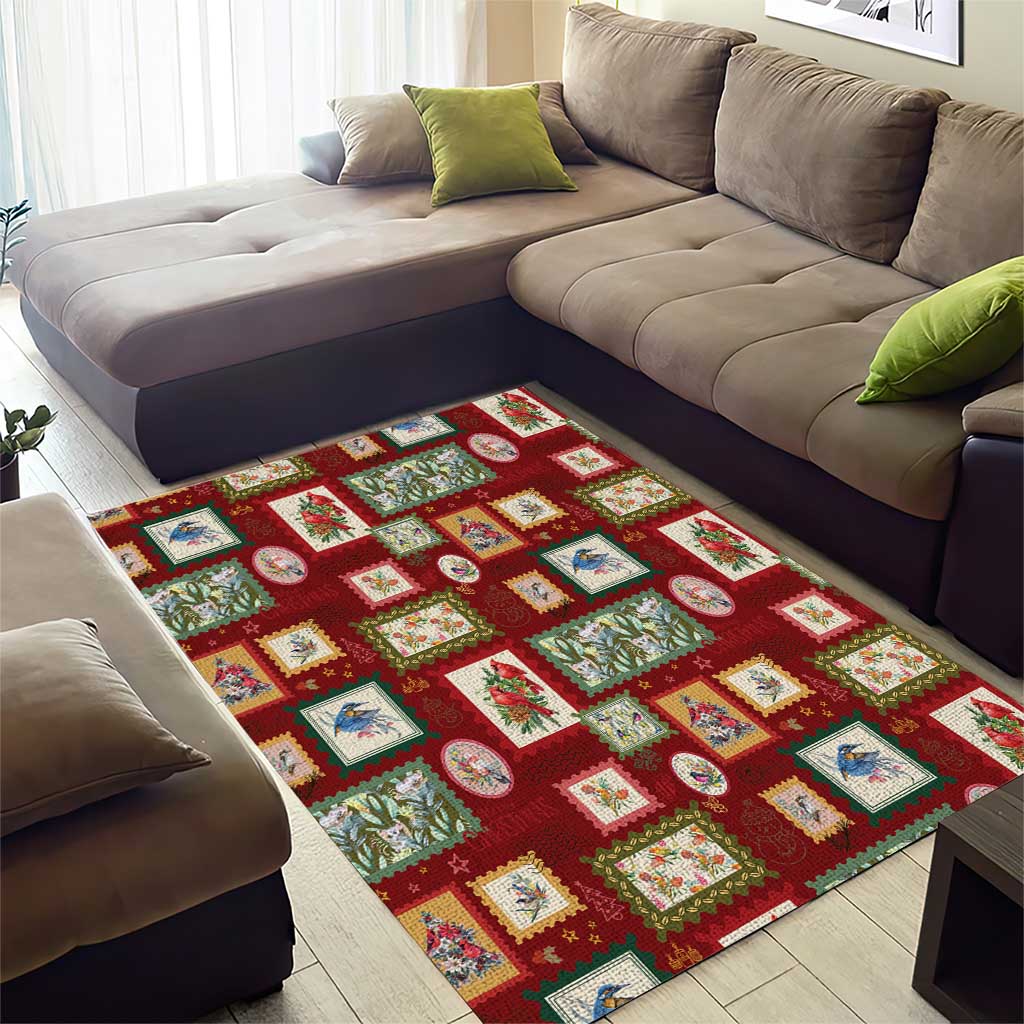 Aussie Birds Christmas La La Land Area Rug Red Vintage Stamp Edition - Aussie Hoodie
