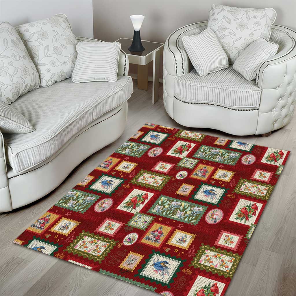 Aussie Birds Christmas La La Land Area Rug Red Vintage Stamp Edition - Aussie Hoodie