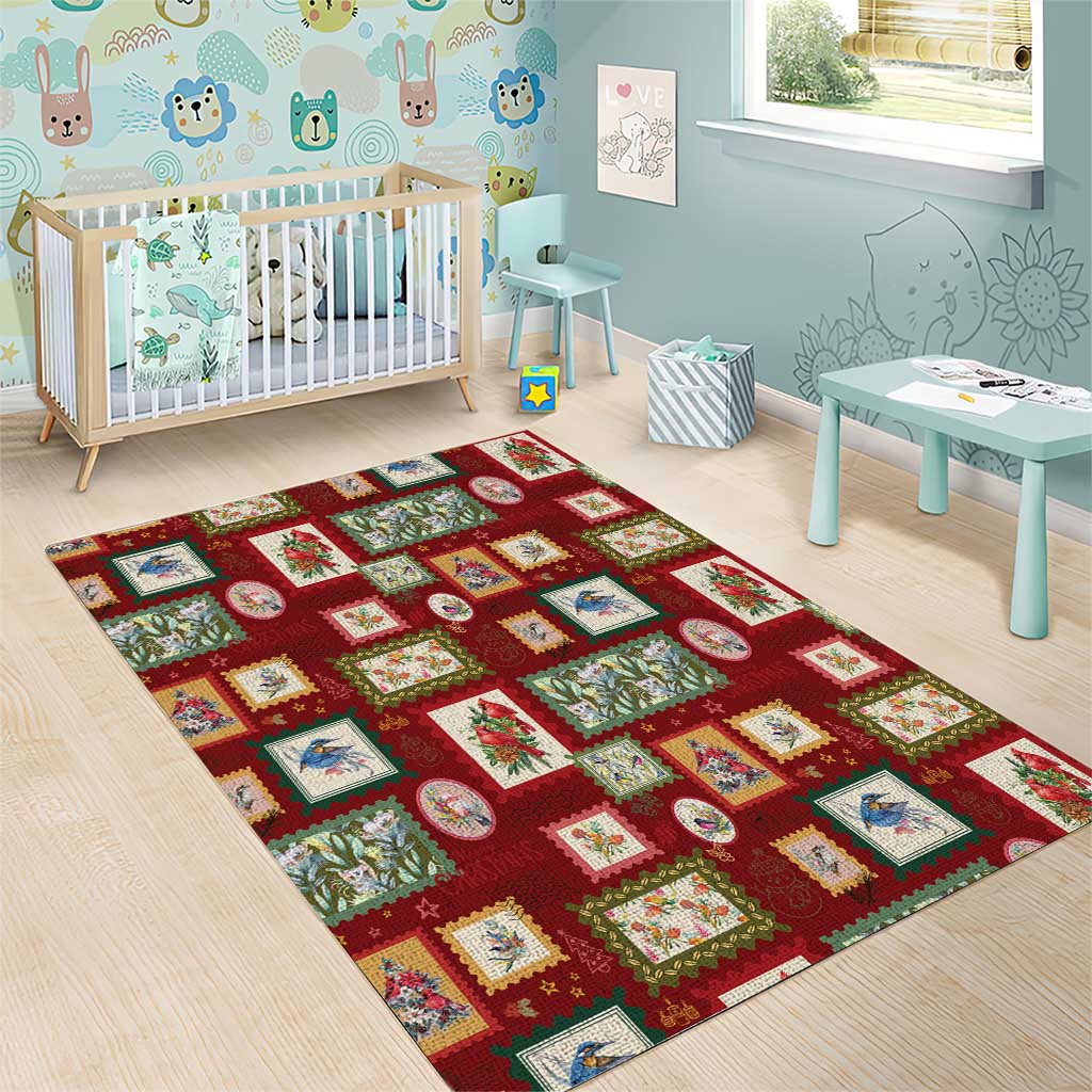 Aussie Birds Christmas La La Land Area Rug Red Vintage Stamp Edition - Aussie Hoodie