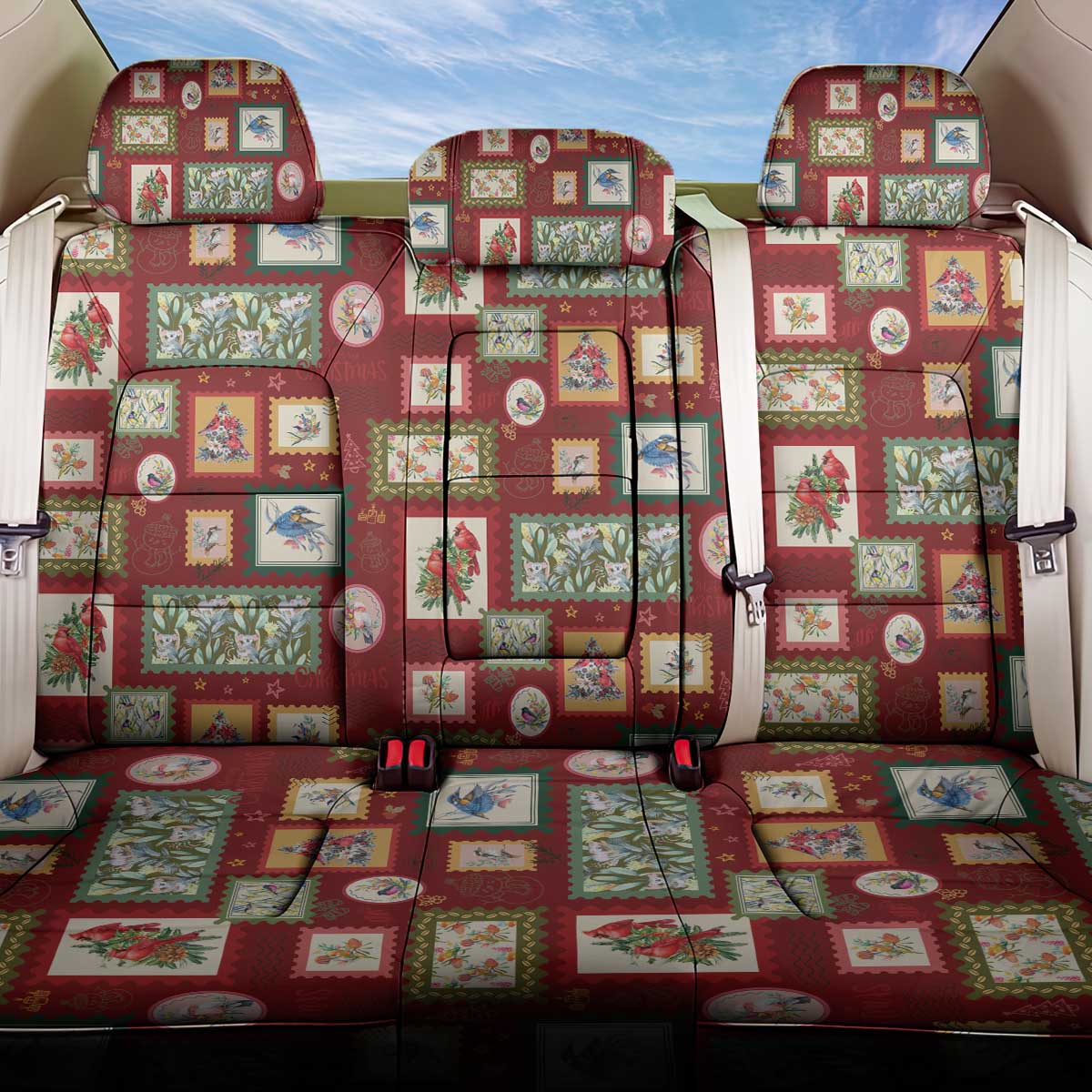 Aussie Birds Christmas La La Land Back Car Seat Cover Red Vintage Stamp Edition - Aussie Hoodie