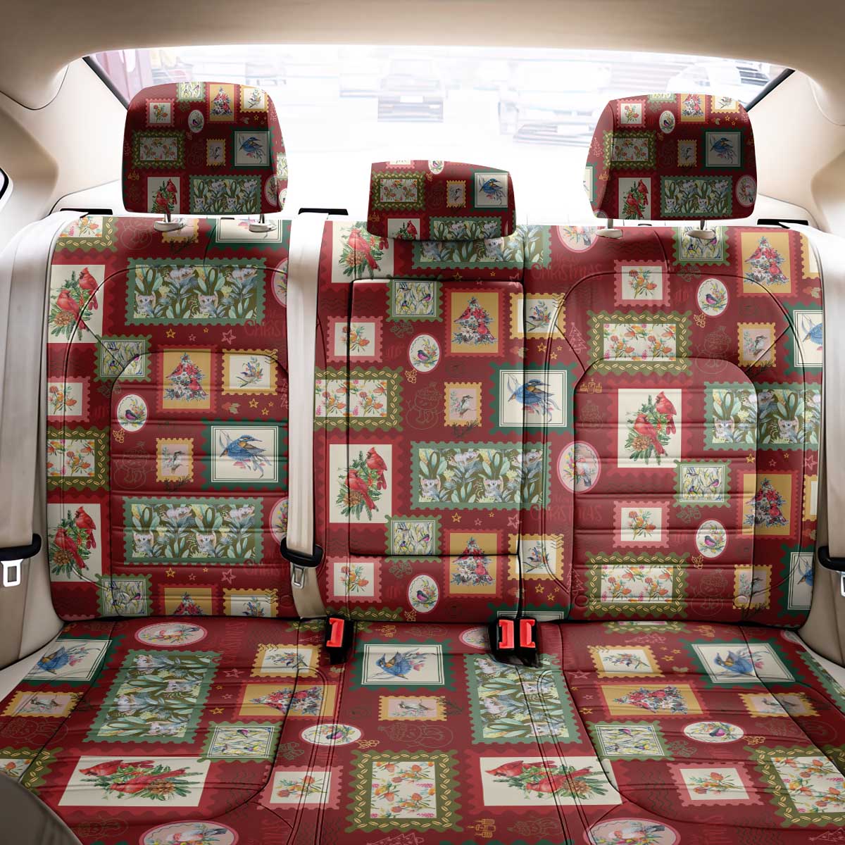 Aussie Birds Christmas La La Land Back Car Seat Cover Red Vintage Stamp Edition - Aussie Hoodie