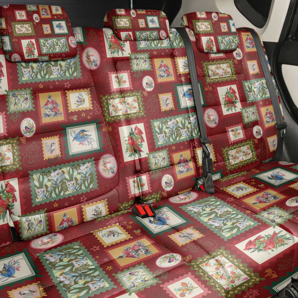 Aussie Birds Christmas La La Land Back Car Seat Cover Red Vintage Stamp Edition - Aussie Hoodie