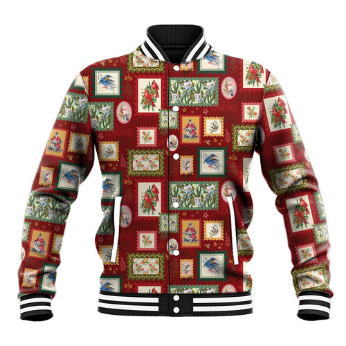 Aussie Birds Christmas La La Land Baseball Jacket Red Vintage Stamp Edition - Aussie Hoodie